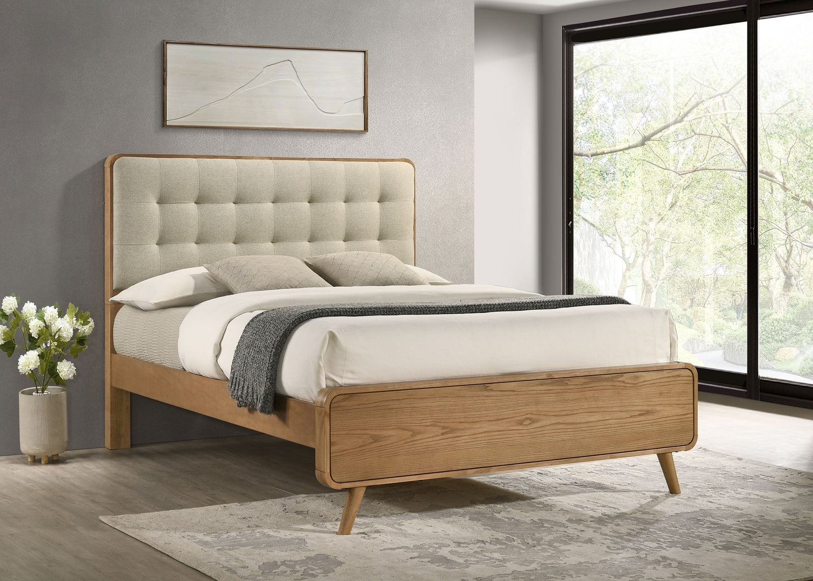 Robyn Mid-Century Modern Light Ash King Platform Bed