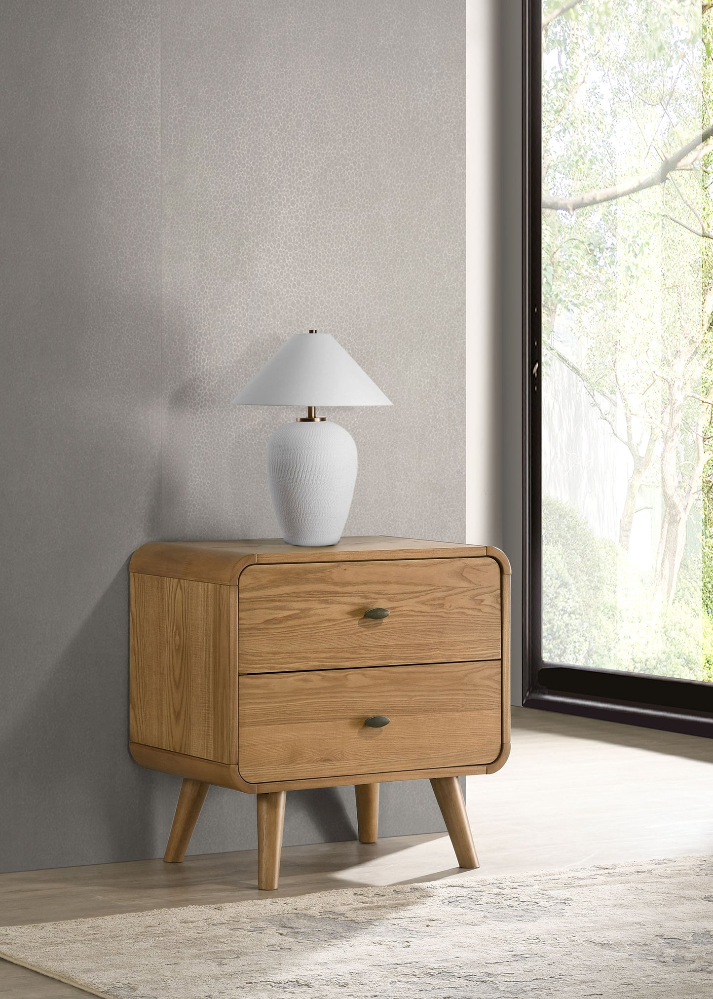 Robyn Light Ash Finish 2 Drawer Nightstand w- USB Charging
