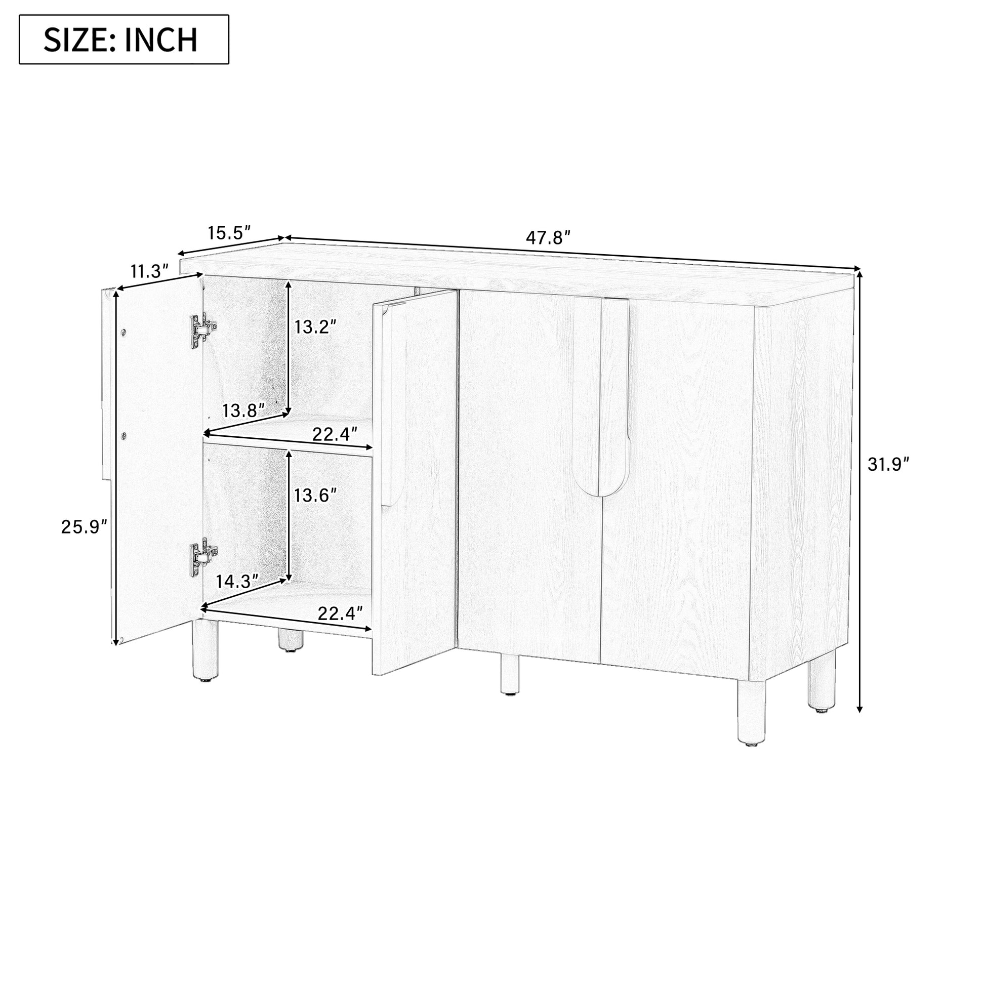 TREXM 4-Door Buffet Cabinet with Storage - Navy - detail view 4
