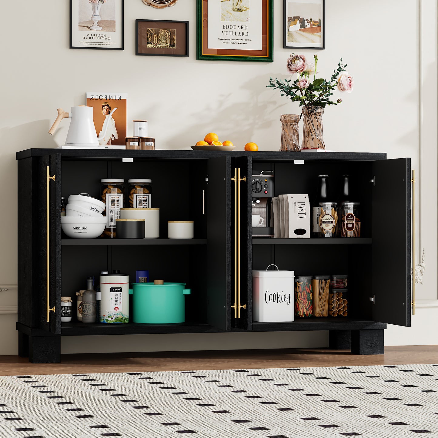 TREXM Sideboard Buffet Cabinet with Storage - Black - detail view 3