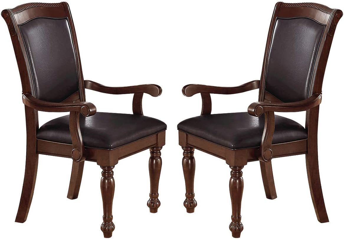 Majestic Traditional Solid Wood Dining Arm Chairs Set of 2 , Brown