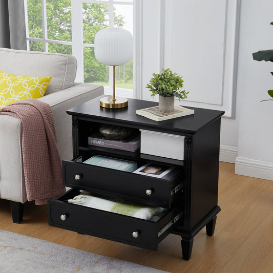 Marilla 2-Drawer Farmhouse Nightstand with USB, Black