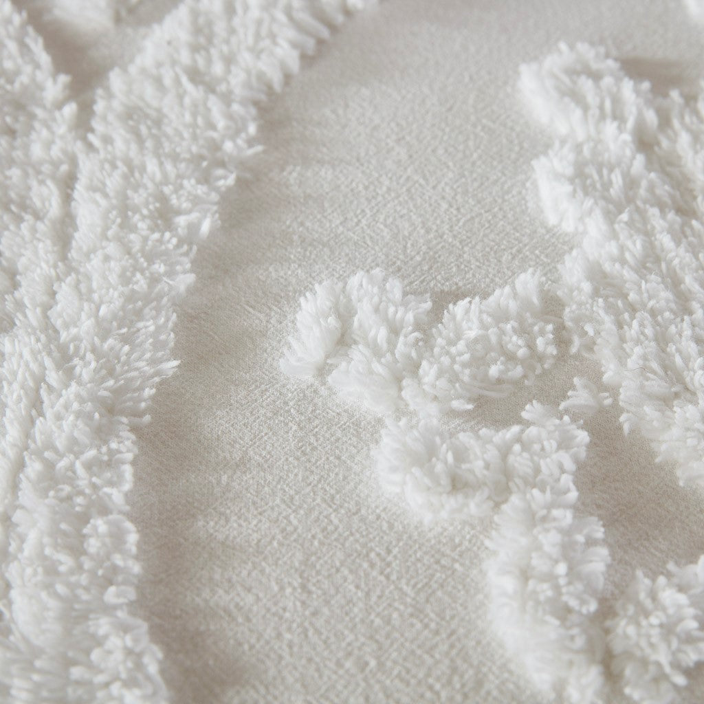 3 Piece Tufted Cotton Chenille Damask Duvet Cover Set