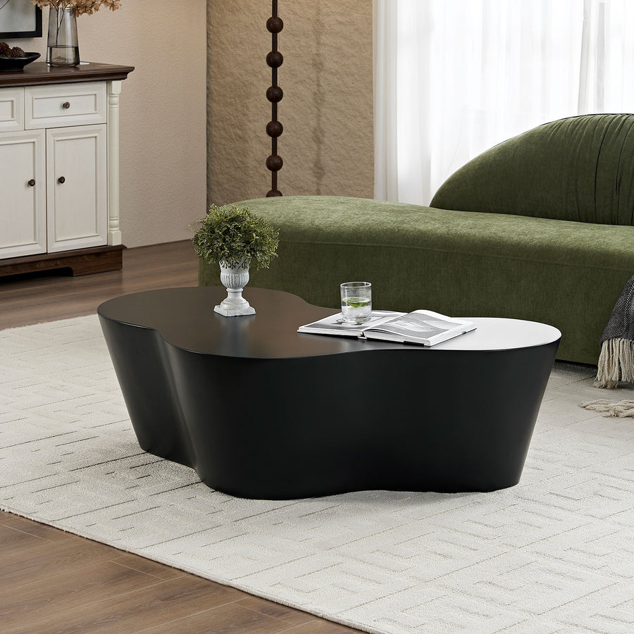 50" Unique Shape Coffee Table Sturdy Fiberglass Tea Table - Black - detail view 2