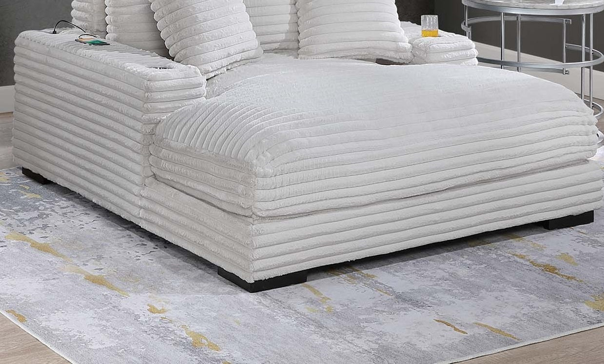 Modern Chaise Lounge W 2/ Cup Holders USB Ports Taupe Color Corduroy Wooden Legs Pillows Plush Couch Sofa Chaise - detail view 5
