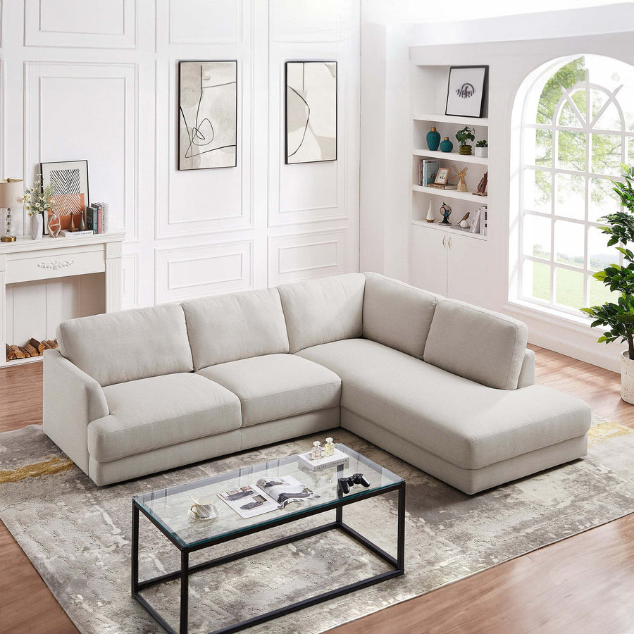 Glander Cozy Sectional Sofa Right Facing Linen Fabric Cream Mid-Century Modern Design - detail view 2