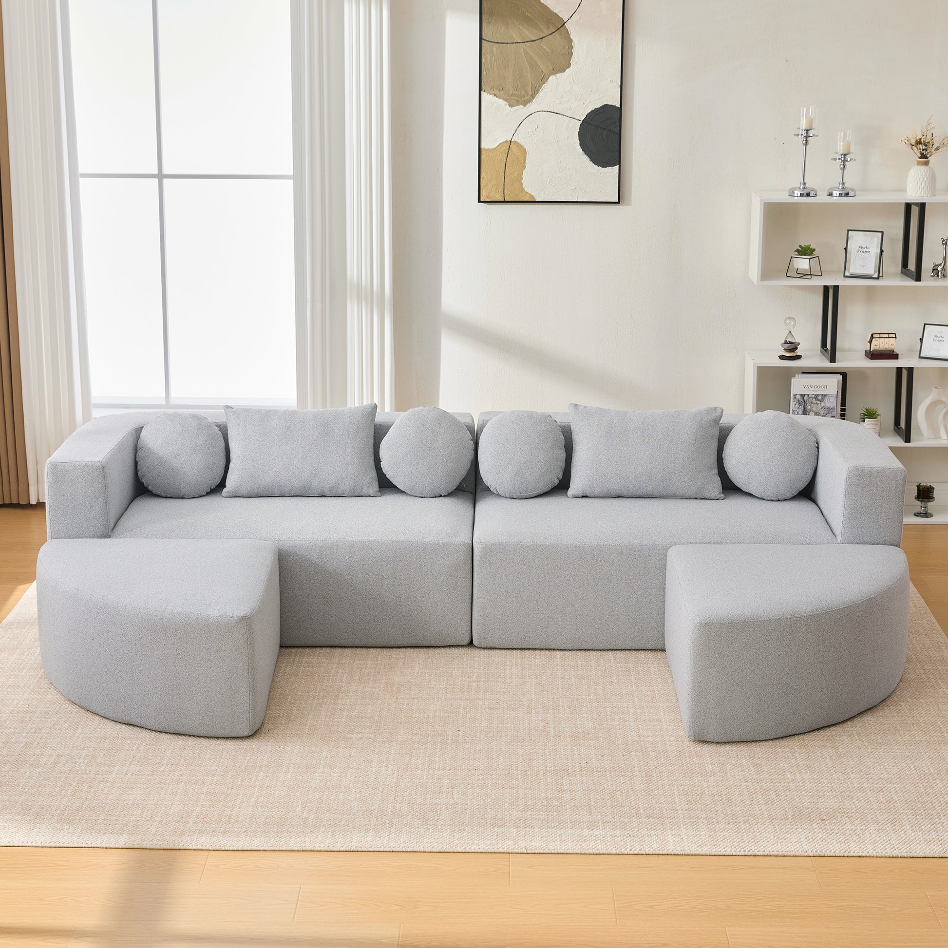 Boneless Sectional Modular Sectional with Deep Seating & Curved Design - Grey - detail view 5