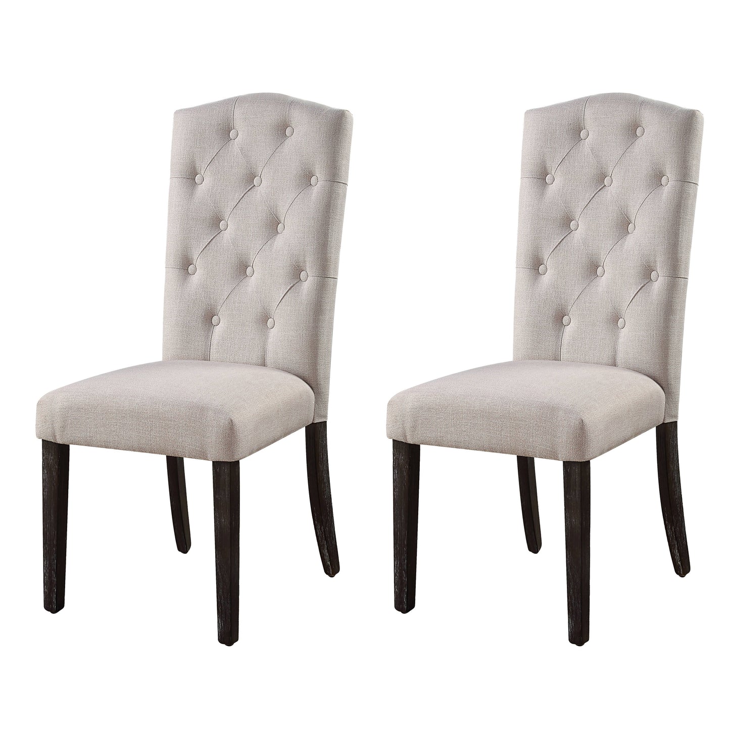 Beige and Weathered Espresso Tufted Back Side Chairs Set of 2