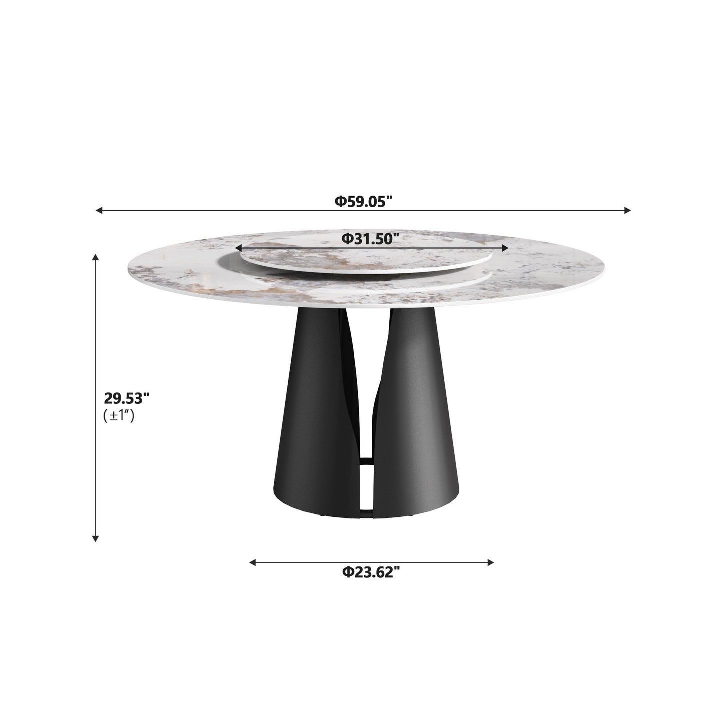 59" Modern Artificial Stone Round Black Carbon Steel Base Dining Table-Can Accommodate 6-8 People - White - detail view 4
