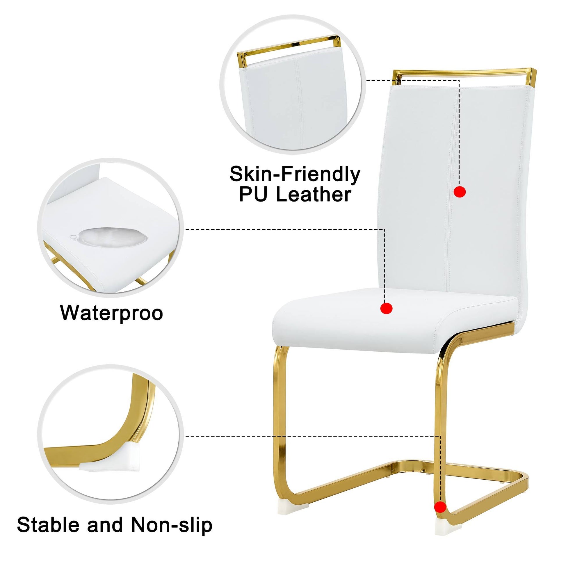 White PU Leather Dining Chairs with Gold Legs (set of 2) - detail view 3