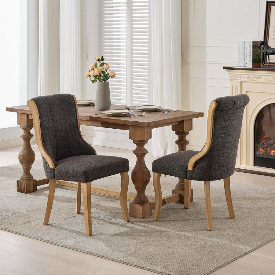 Gray Fabric Dining Chairs with Wood Legs (Set of 2)