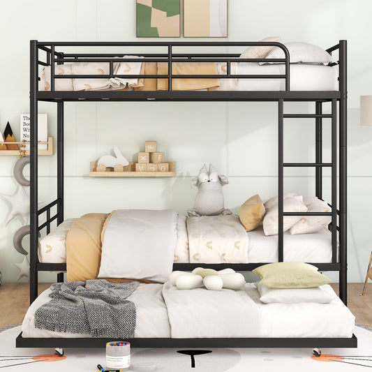 Full over Full Metal Bunk Bed with Trundle - Black - detail view 2