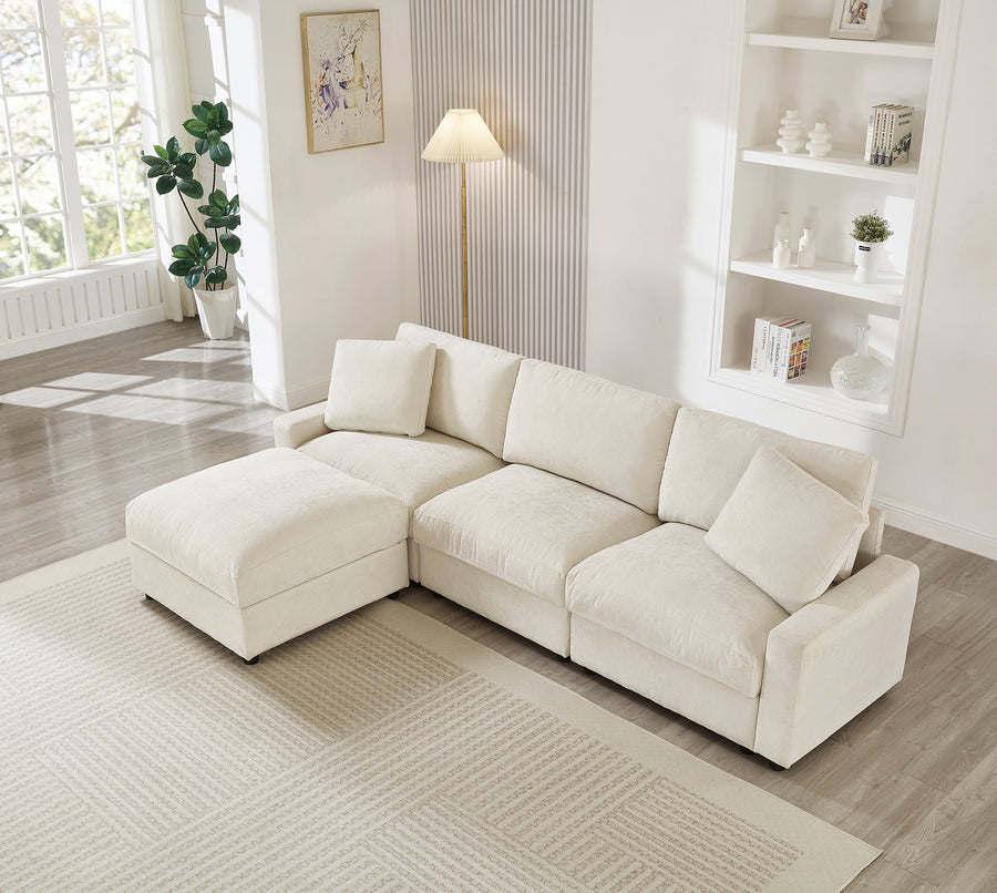 103.54'L Modular Sectional Sofa,4 Storages L-Shaped polyester Fabric Sectional Couches for Living Room,3-Seater Cloud Couches with Ottoman,Modern, Small Space, Easy Assembly (Beige) - primary color shot