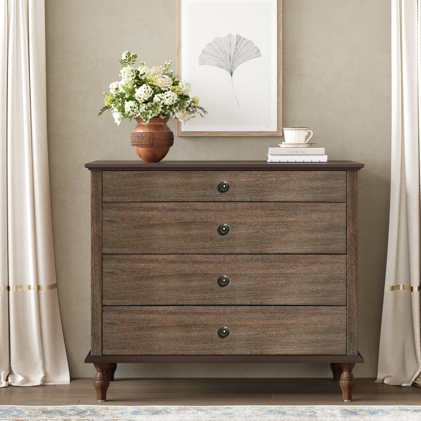 4-Drawer Antique Accent Cabinet with Roman Legs and Anti-Tip Kit