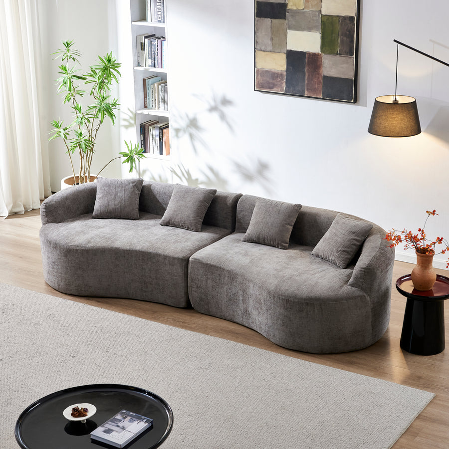 111'L Curved Boneless Cloud Sofa, Chenille Fabric Compressed Couch with High-Density Foam, No Assembly Needed, Grey Sofa for Living Room Apartment - primary color shot