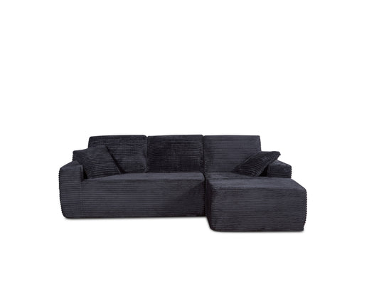 104-in Boneless Corduroy L-Shaped Sofa, Suitable for Family Living Room & Apartment, Black - primary color shot