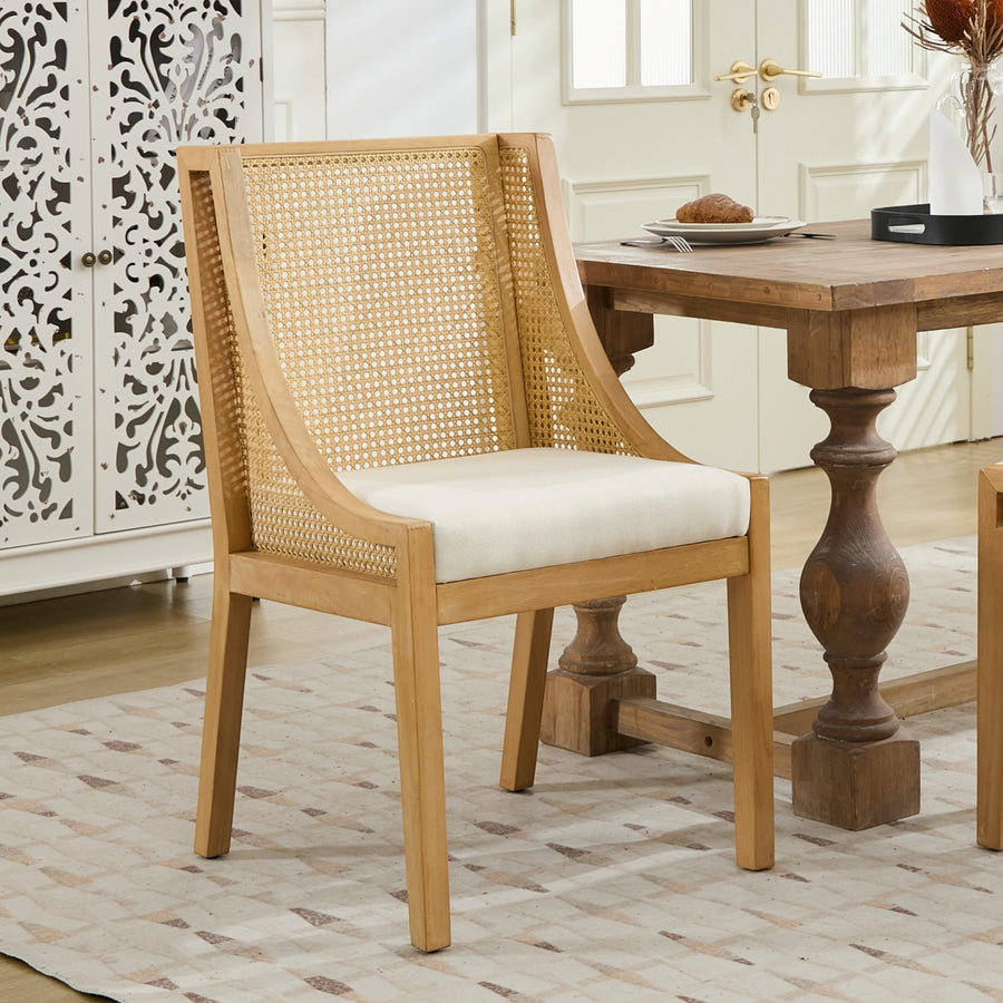 Beige Fabric Dining Chair with Wood Legs (1)