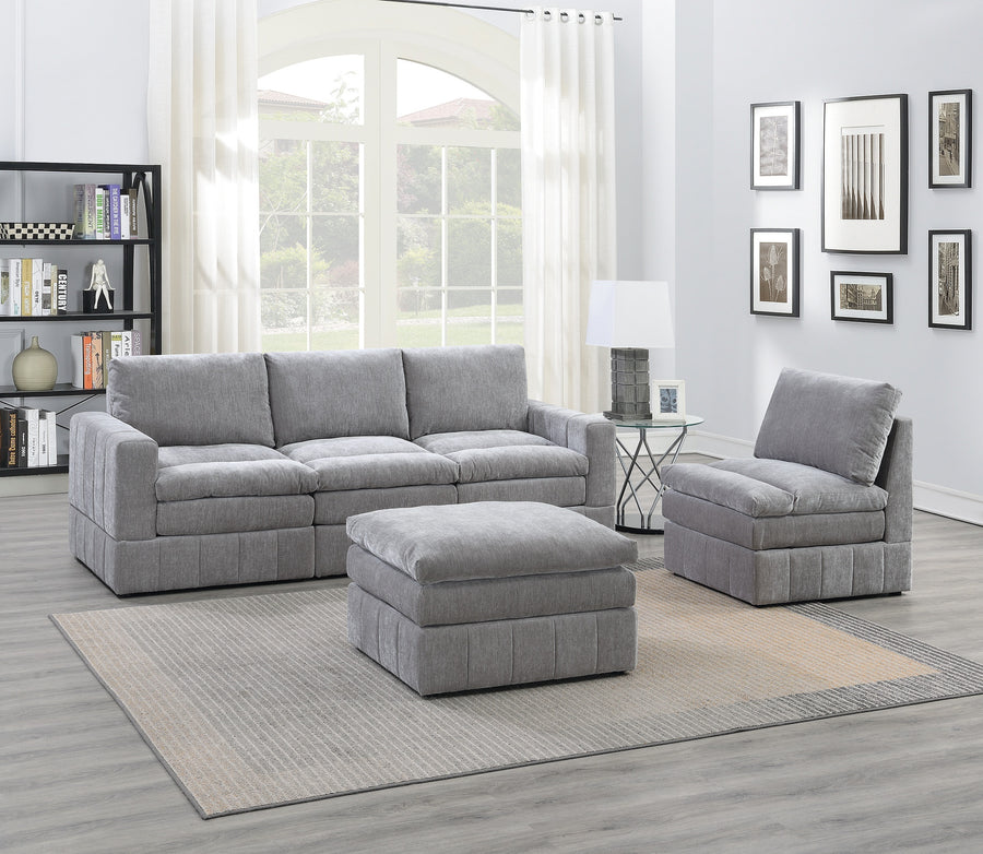 Contemporary 5pc Set Modular Sectional Set 2x One Arm Chair / Wedge 2x Armless Chair 1x Ottoman Granite Color Morgan Fabric Plush - primary color shot