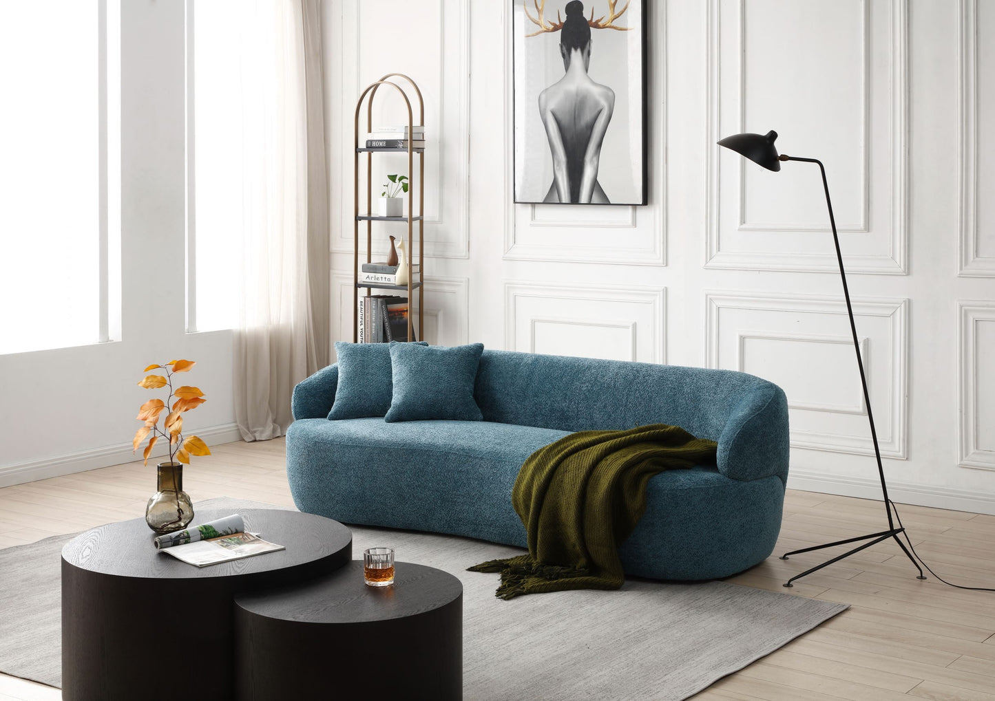 Blue Mid Century Modern Curved Sofa - detail view 6