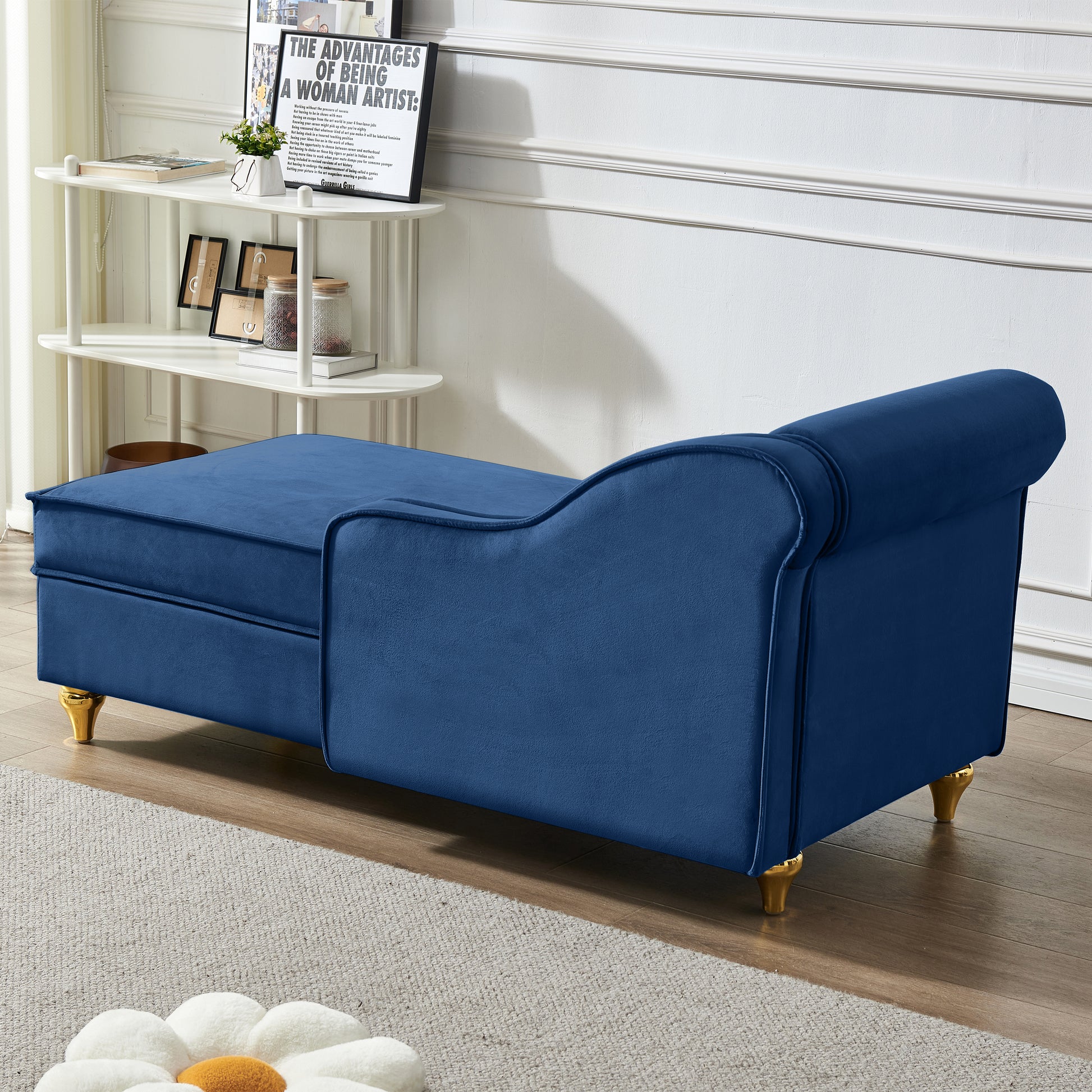 Modern Upholstery Chaise Lounge Chair with Storage Velvet (navy Blue) - detail view 5