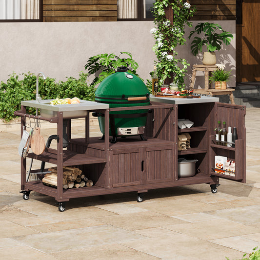 K&k 75.4' Outdoor Kitchen Island with Sink - Brown - primary color shot