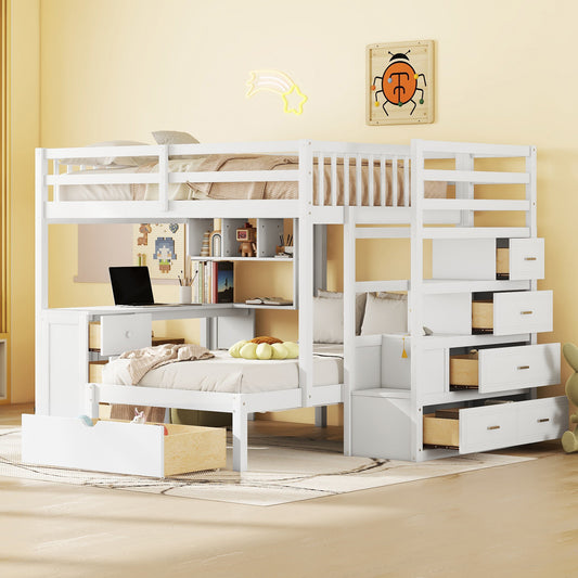Full over Twin Bunk Bed with Desk - White - primary color shot