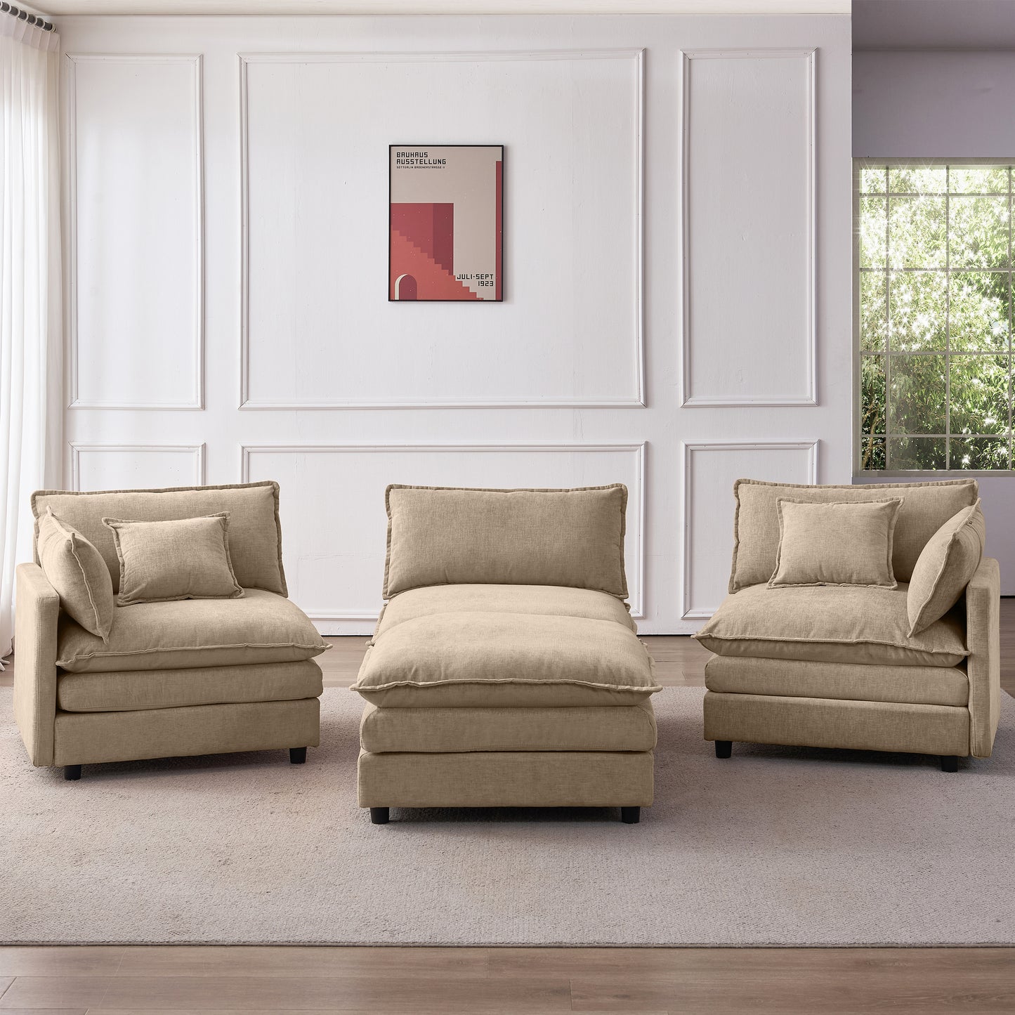 105' Modular Sectional Couch,Upholstered Soft Chenille Fabric Sofa,3 Seater with Ottoman L Shape Sofa Coffee - detail view 5