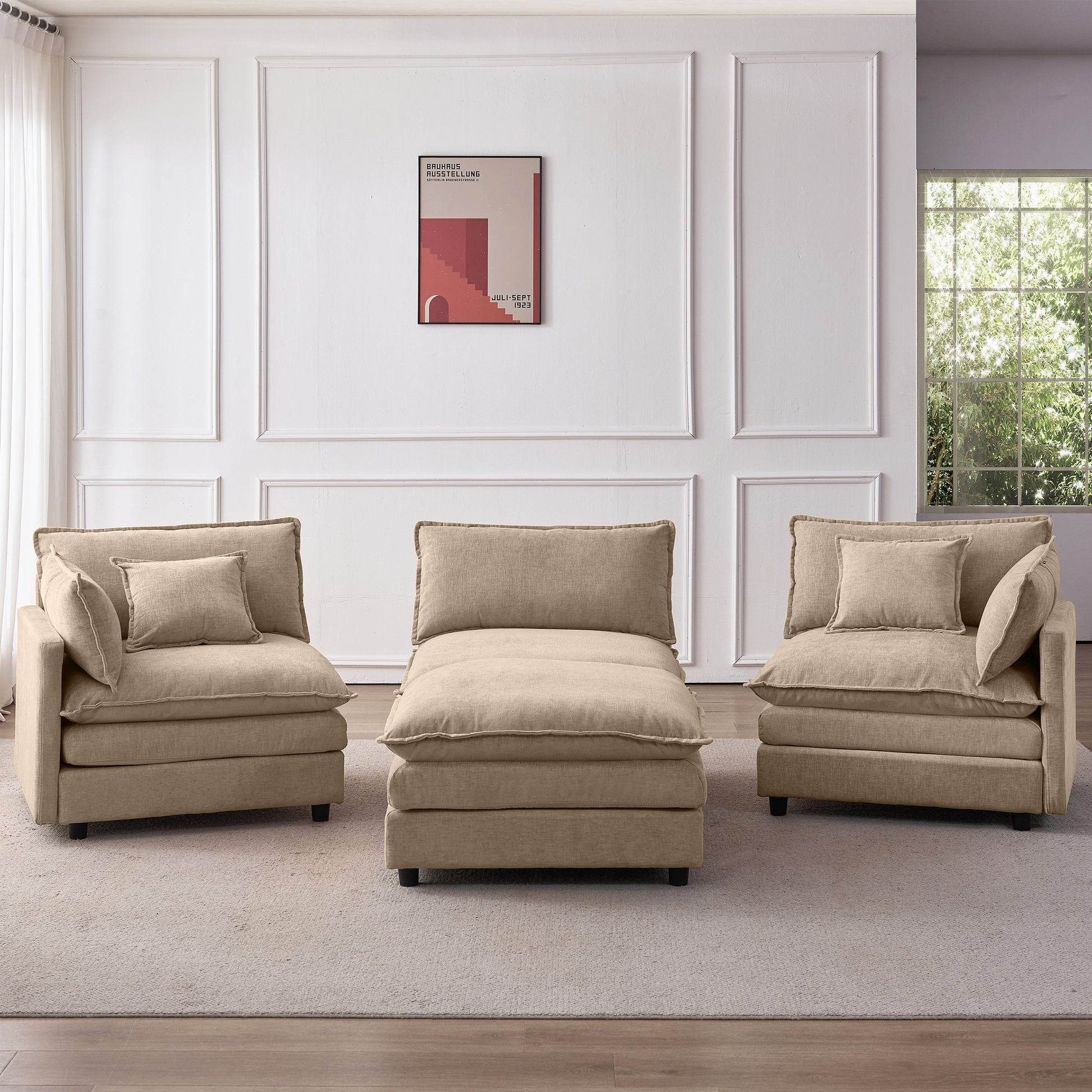 105' Modular Sectional Couch,Upholstered Soft Chenille Fabric Sofa,3 Seater with Ottoman L Shape Sofa Coffee - detail view 5
