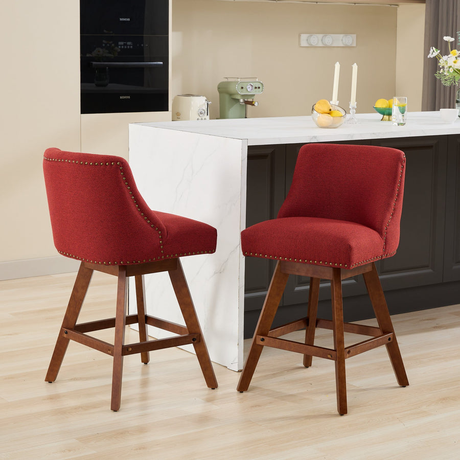WINE RED Fabric Counter Height Stool with Wood Legs (Set of 2)