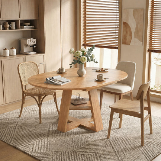 43" -59" Extendable Round Dining Table for 4-8 - Natural - primary color shot