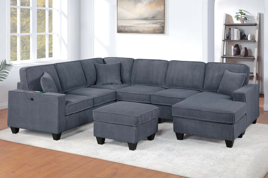 Dark Gray Finish LAF Loveseat With USB Port Modern style 5pc Sectional Set Corner Wedge Armless Chair Cocktail Ottoman RAF Loveseat - primary color shot