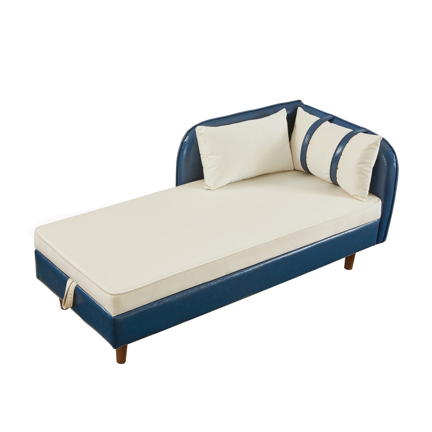 65" Storage Chaise Lounge Sofa Navy Blue PU & Beige Velvet - detail view 7