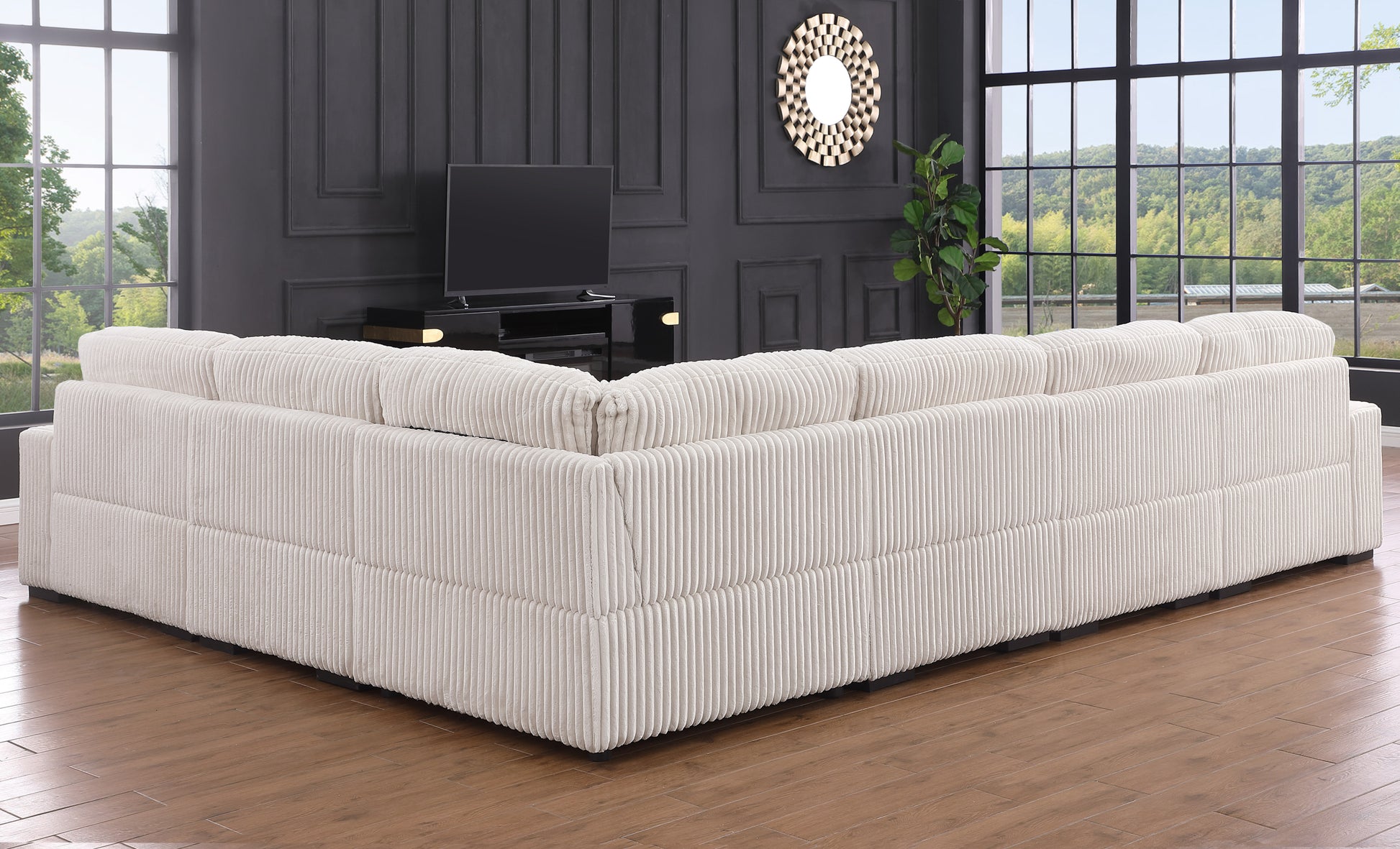Nadine 155.5'W Beige Corduroy Modular Corner Sectional Sofa with Left-Facing Chaise - detail view 4
