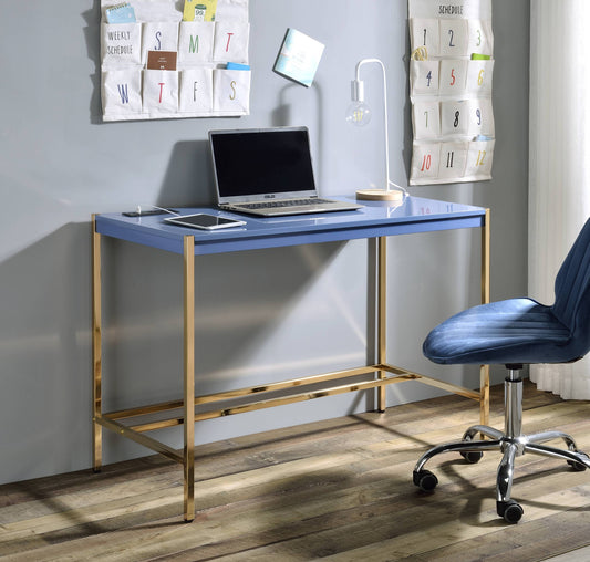 Navy Blue and Gold Writing Desk with USB Ports