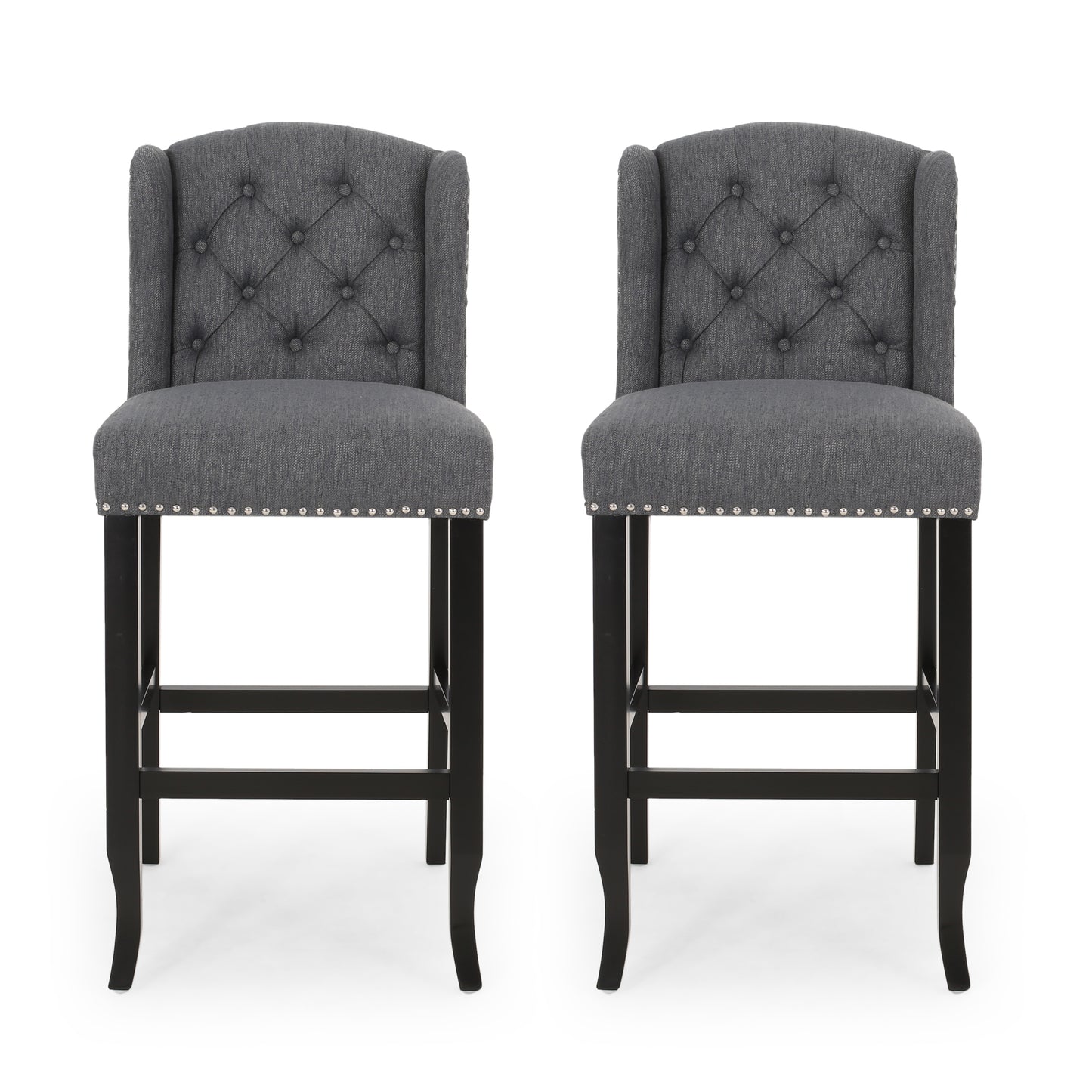 Maura 31" Contemporary Tufted Wingback Bar Stools Set of 2 Gray