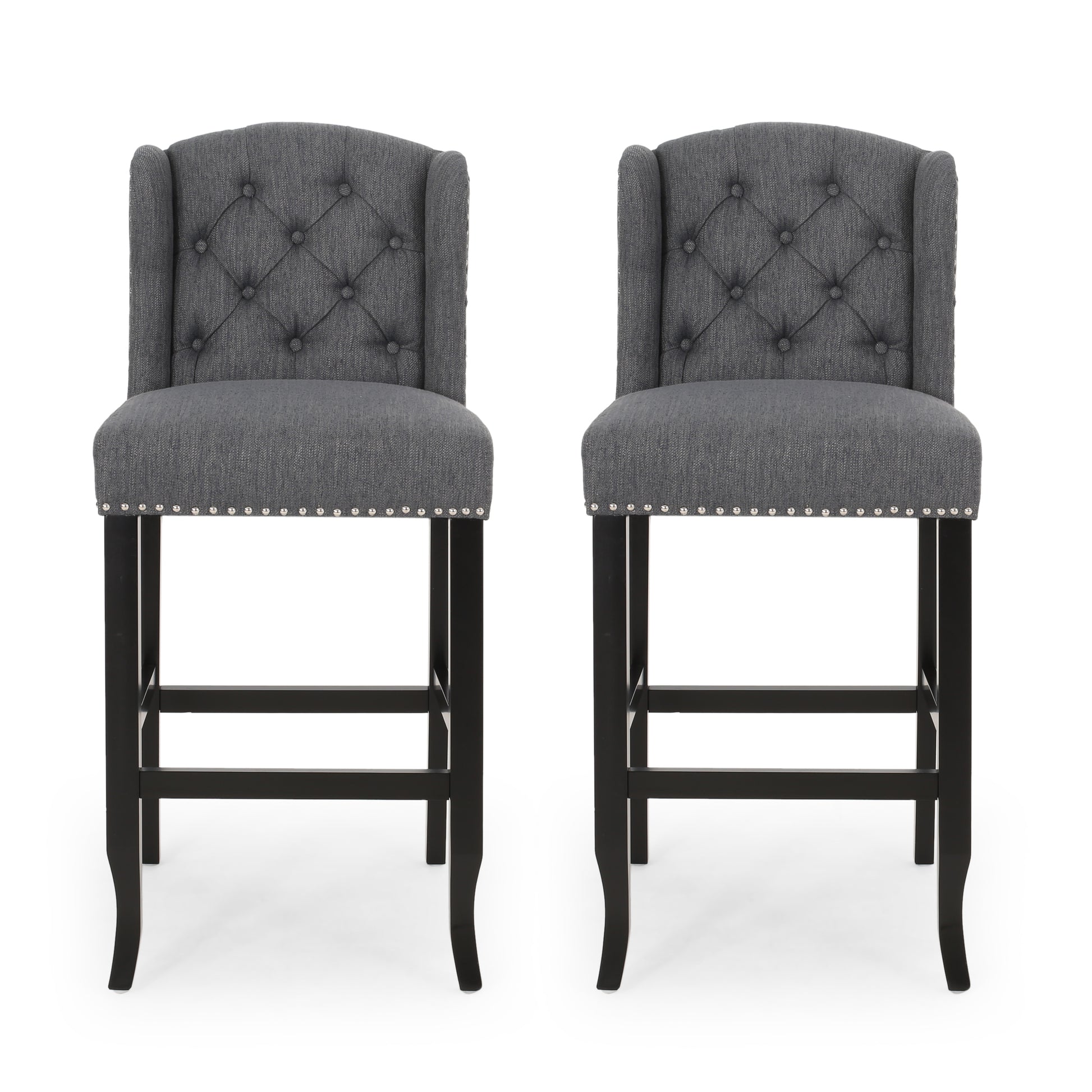 Maura 31" Contemporary Tufted Wingback Bar Stools Set of 2 Gray