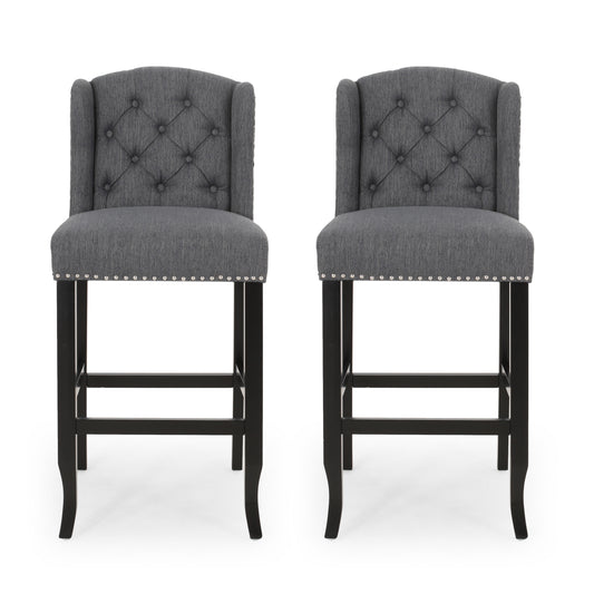 Maura 31" Contemporary Tufted Wingback Bar Stools Set of 2 Gray