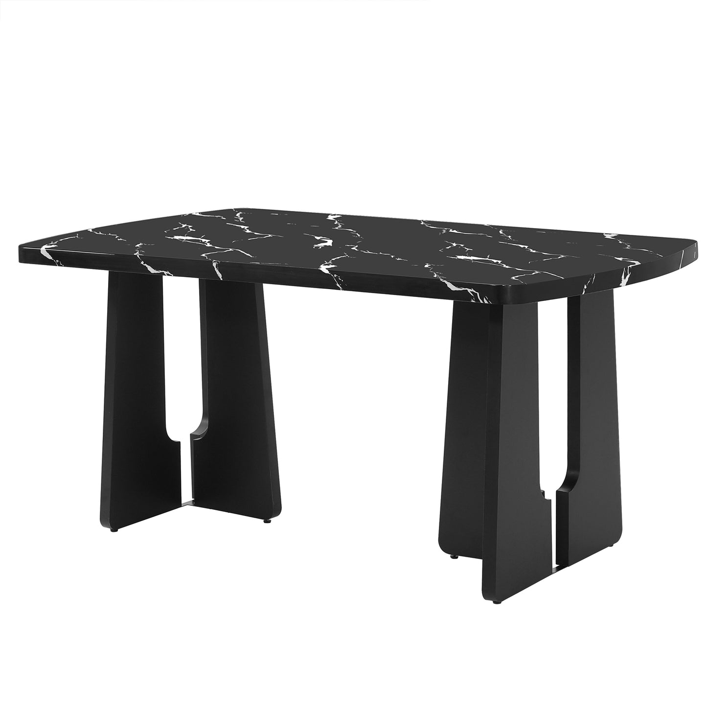 63' Modern Faux Marble Dining Table - Black/white Marble Top with Sturdy Geometric Legs, Stylish Kitchen & Dining Room Table for Dining - detail view 7