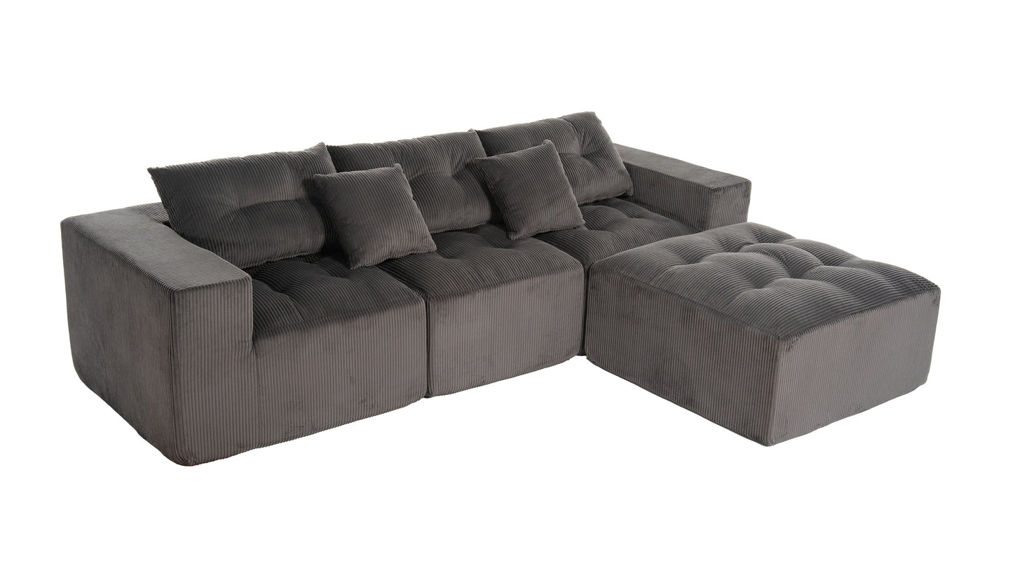 101' L-Shaped Modular Compression Sofa, 3-Seater Comfortable Cloud Sofa, Corduroy Fabric, with Movable Footrest, Free DIY Combination, Suitable for Living Room - detail view 8