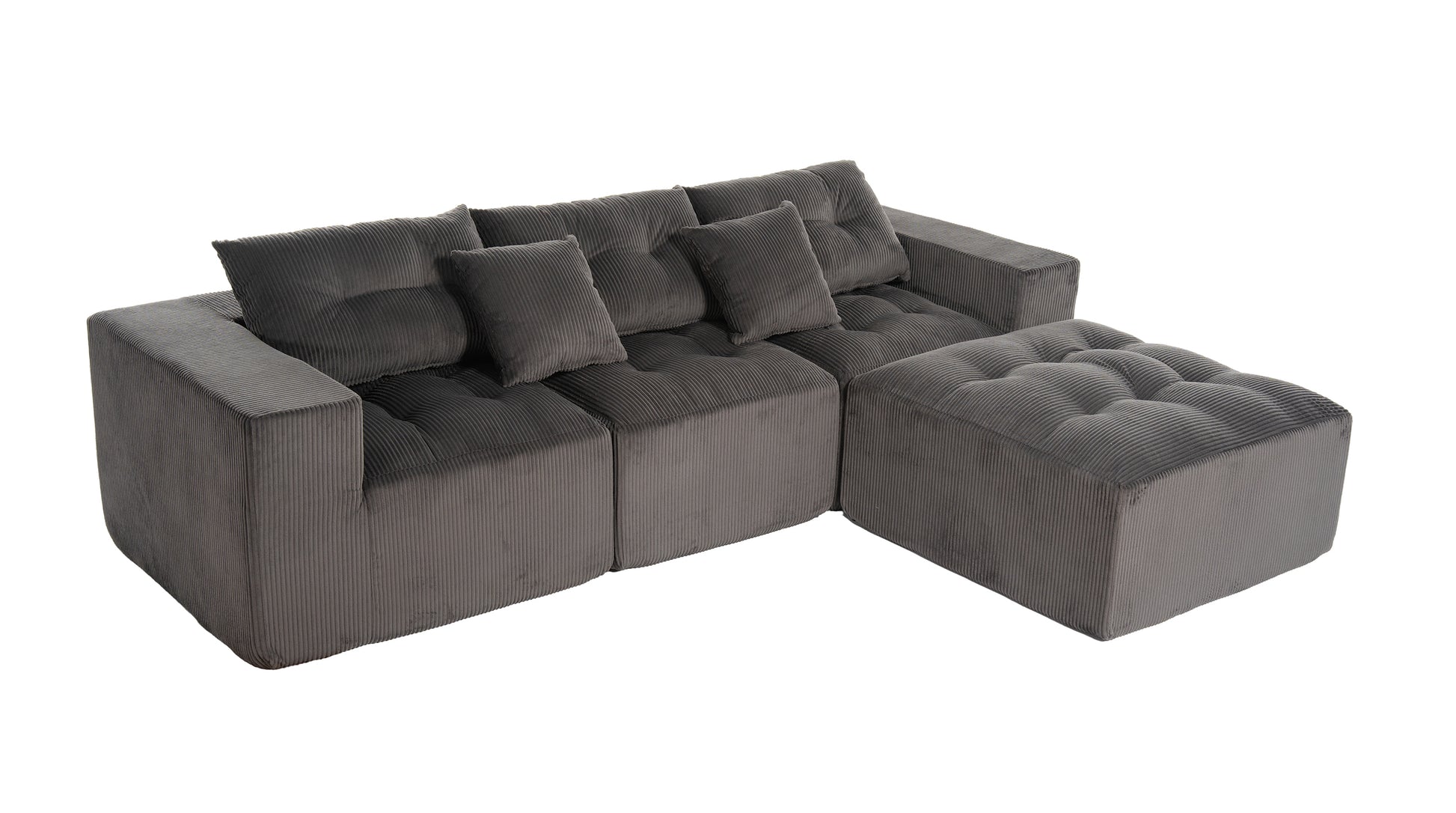 101' L-Shaped Modular Compression Sofa, 3-Seater Comfortable Cloud Sofa, Corduroy Fabric, with Movable Footrest, Free DIY Combination, Suitable for Living Room - detail view 8