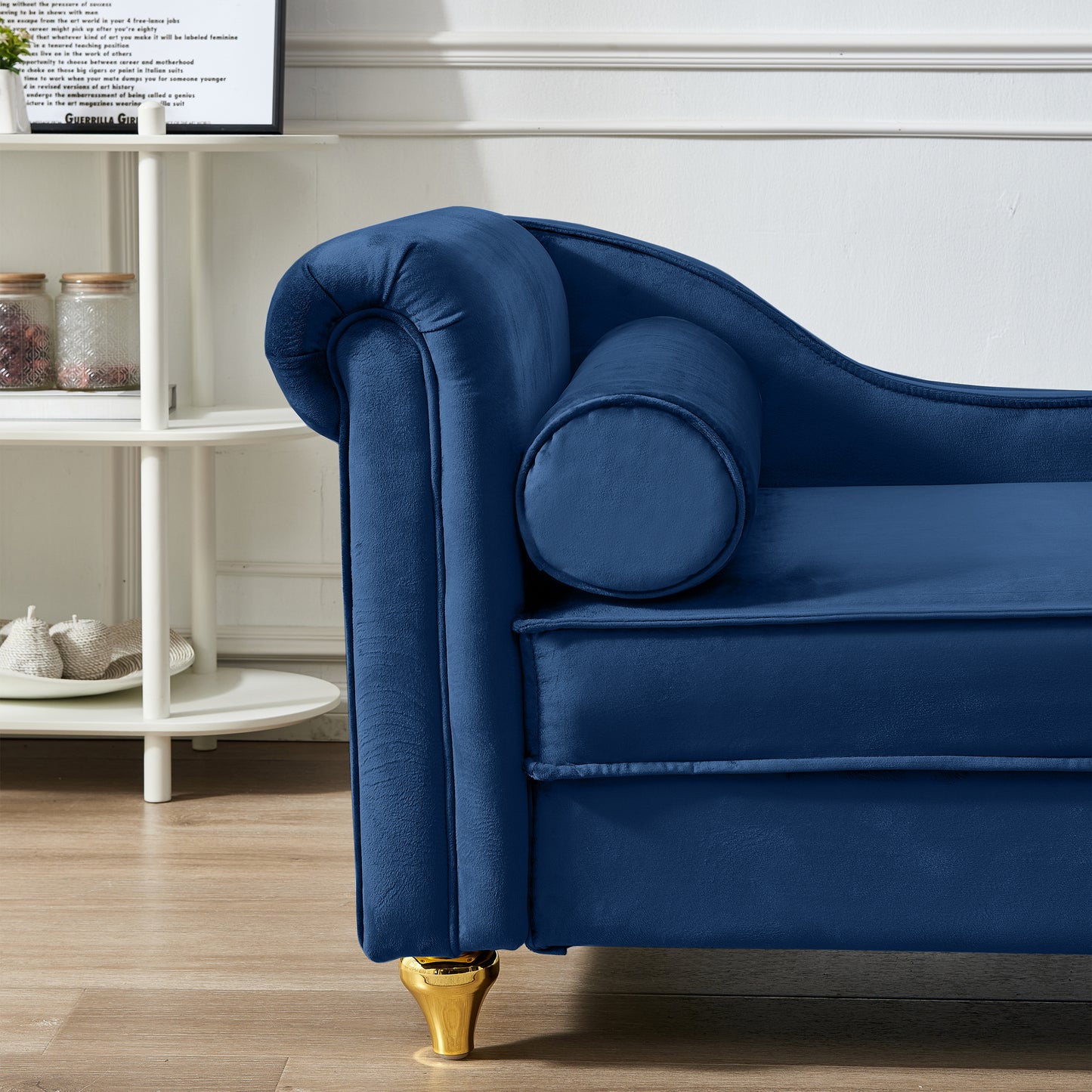 Modern Upholstery Chaise Lounge Chair with Storage Velvet (navy Blue) - detail view 7