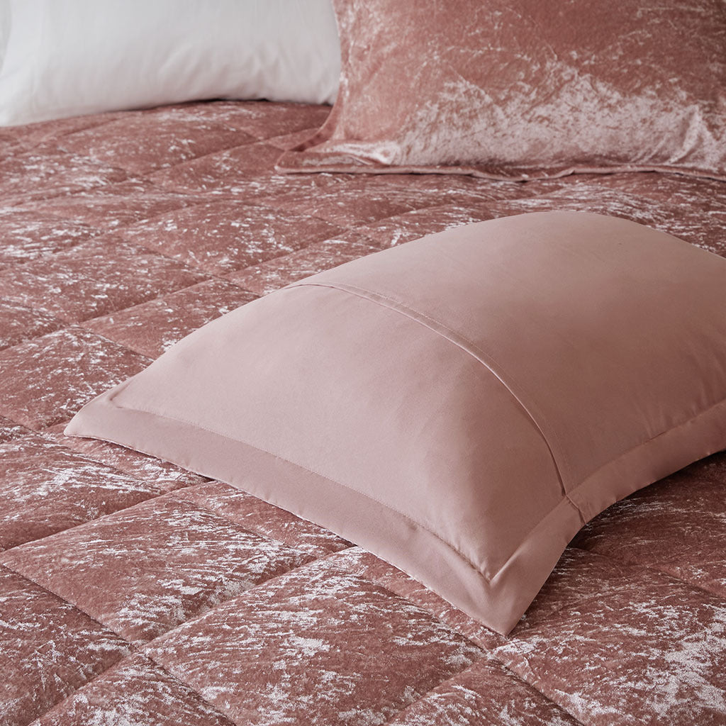 Blush Velvet Comforter Set with Throw Pillow