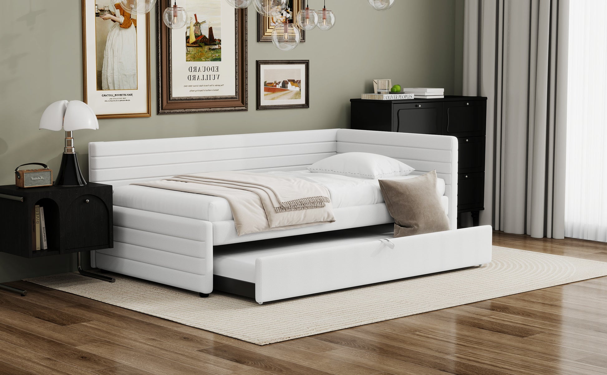 Aya Twin Size Upholstered Daybed with Trundle, White