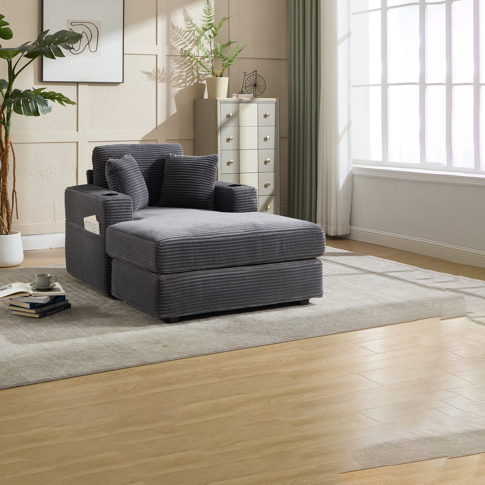 [new]corduroy Upholstered Chaise Lounge Sofa - Grey - detail view 3