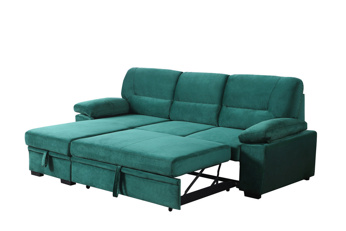 Kipling 97.5' Green Velvet Fabric Reversible Sleeper Sectional Sofa Chaise - detail view 7
