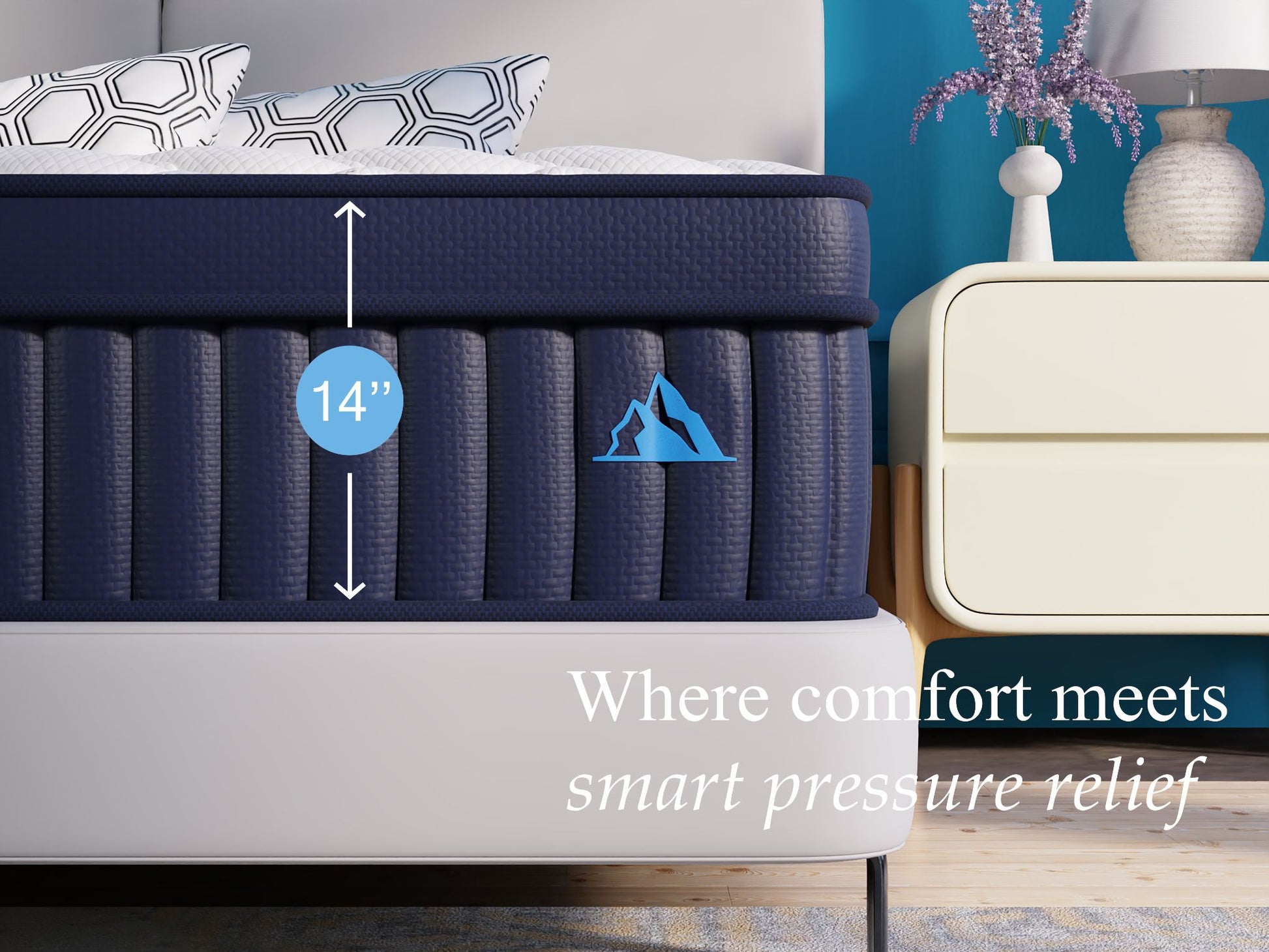 NUBBA 14' TWIN SIZE ELITE LUXURY HYBRID MATTRESS - FIRM - White - detail view 7