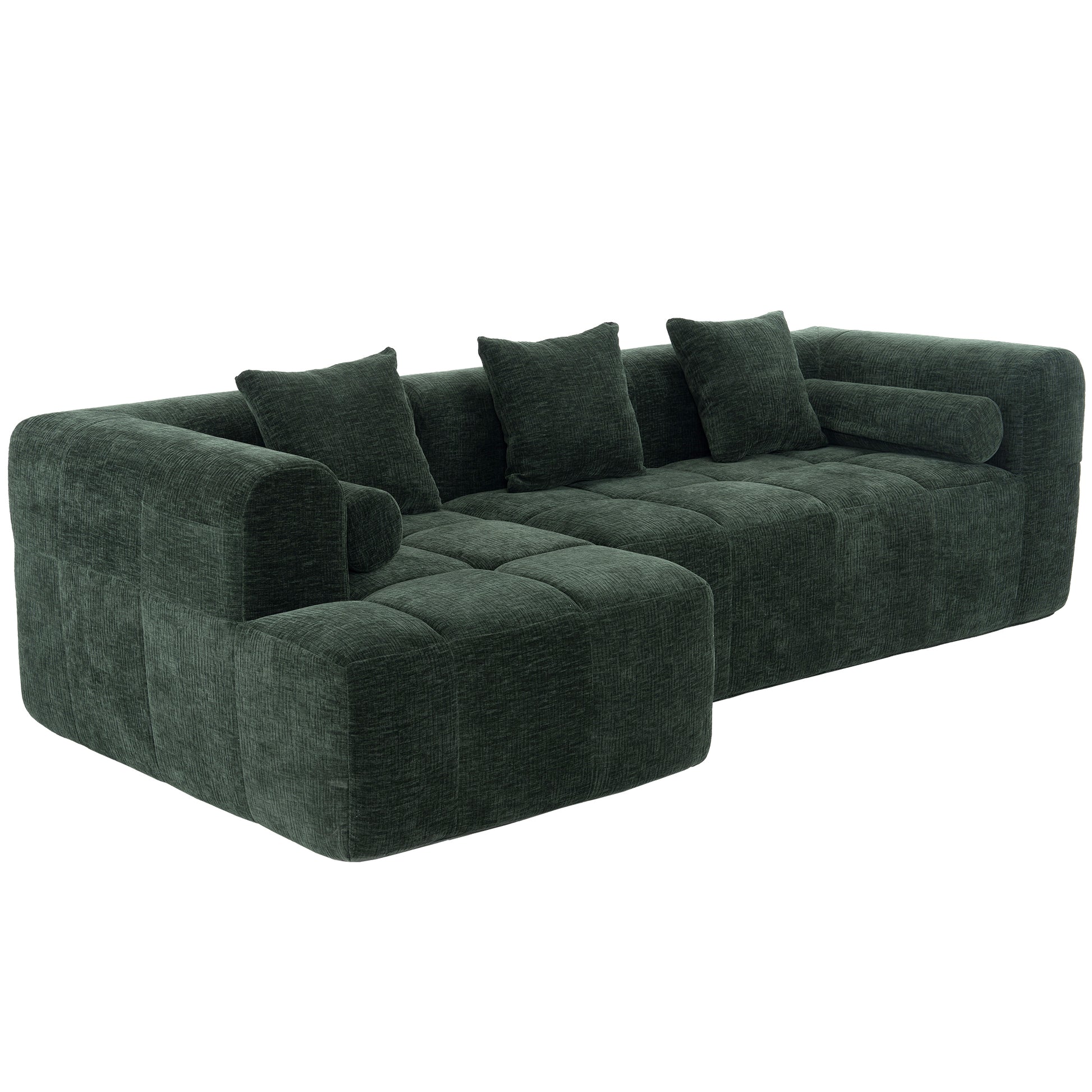 Modern Modular Sectional Sofa with Deep Seating, Green Chenille Fabric, 101.2' - primary color shot