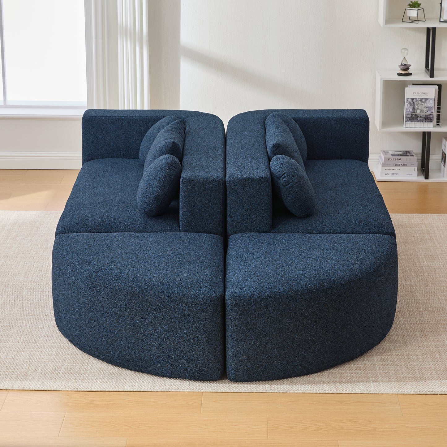 Boneless Couch Modular Sectional Sofa with Deep Seating and Curved Design in Blue Boucle, 114.9 Inches - detail view 7