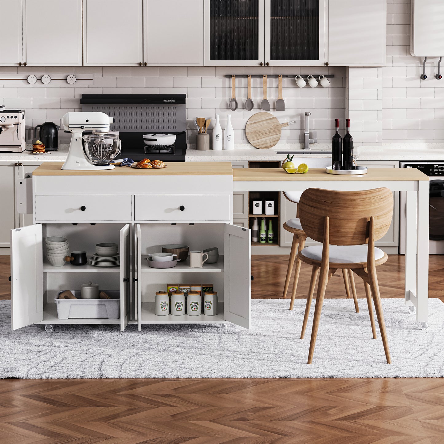 K&k 74" Kitchen Island with Extendable Dining Table - White - detail view 2