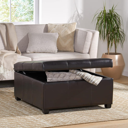 Carlsbad Tufted PU Leather Storage Ottoman, Espresso